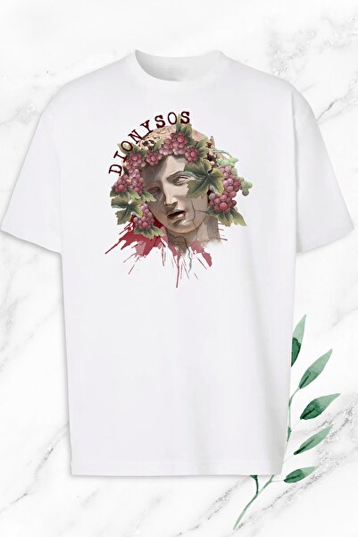 perseusshopping Oversize kroj Mitološki bog vina Dionizos Štampano Beli T-shirt