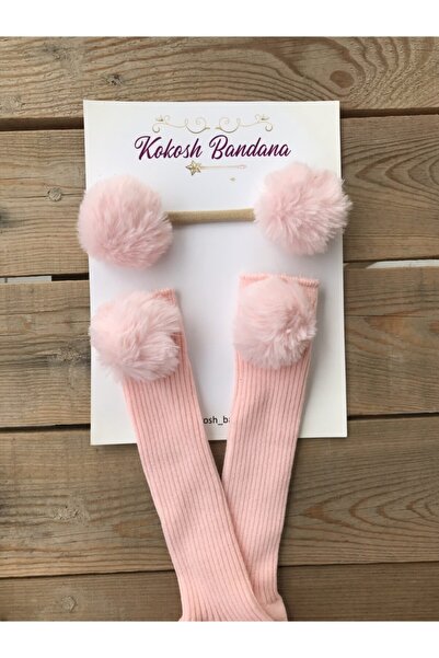 kokosh bandanaa Kız Çocuk Ponponlu Diz Altı Çorap Bandana