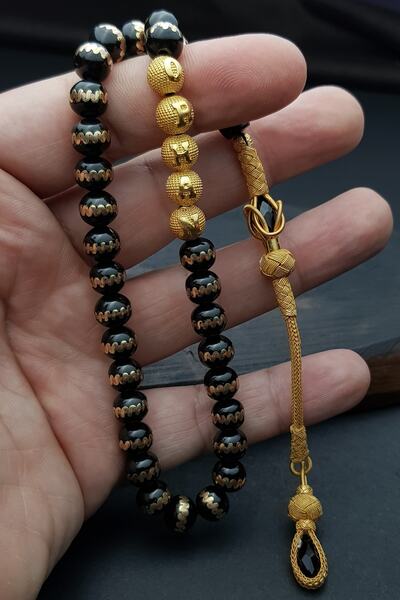 OTTOTESBİH Gümüş Kazaz Püsküllü Gümüş Retro Model Işlemeli Isimli Oltu Tesbih