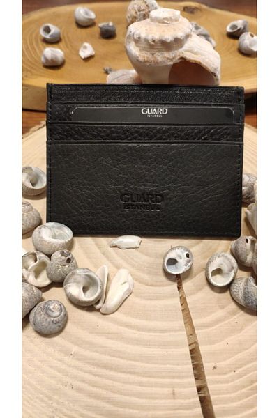 GUARD Men's Black Practical Leather Card Holder
