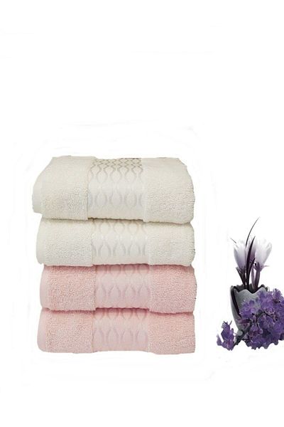 Özdilek 4 Pieces Elissa Hand and Face Towel Cream Pink
