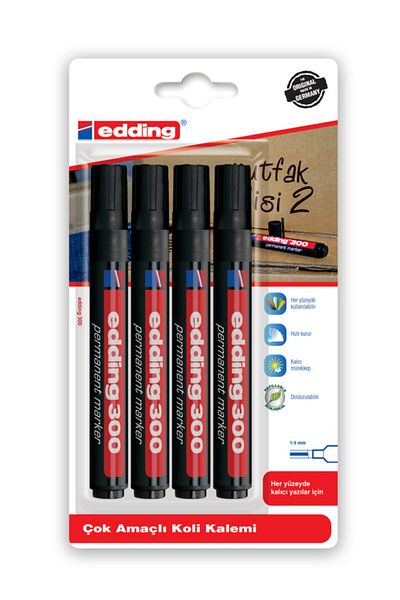 Edding 300 Permanent Marker Pen Parcel Pen Refillable 1.5-3mm Blister Pack of 4