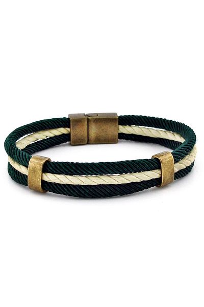 Solfera Cream Color Dark Green Three Row Rope Rope Men's Bracelet M009a
