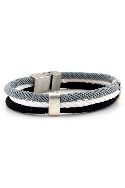 Solfera Gray Black White Three Row Rope Rope Men's Bracelet M009e