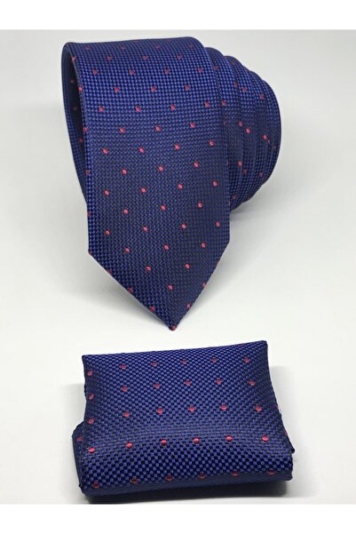 Kravat Gezegeni اللون الأزرق الداكن سليم صالح نمط نقطة حمراء منديل التعادل