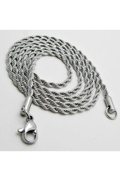 ALPHA SİLVER Burgu Halat Erkek Çelik Zincir Kolye 2.5 Mm Ince B028i