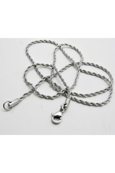 ALPHA SİLVER Burgu Halat Erkek Çelik Zincir Kolye 2.5 Mm Ince B028i