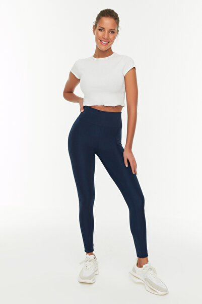 ترينديول كوليكشن طماق رياضية محبوكة كاملة الطول باللون الأزرق الداكن TWOAW21TA0030