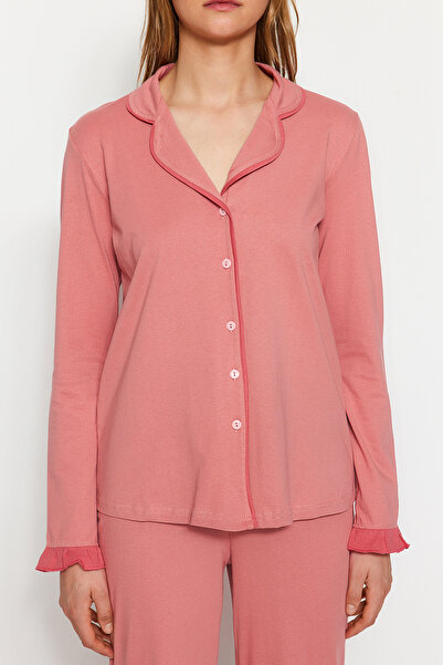 Kolekcia Trendyol Pletená pyžamová súprava z vlnitej bavlny Dusty Rose THMAW24PT00007