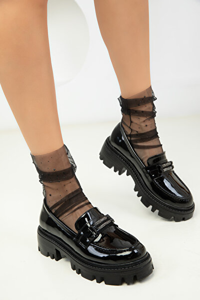 SOHO Black Patent Leather Women's Casual Shoes 18515