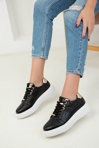 SOHO Black-Gold Women's Sneakers 18532