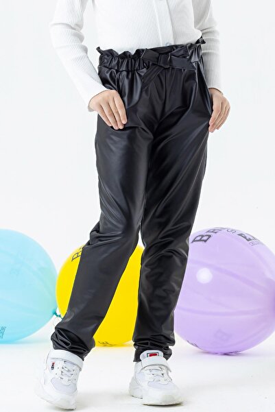 Breeze Kız Çocuk Tayt Pantolon Beli Lastikli Fiyonklu 6-12 Yaş, Siyah