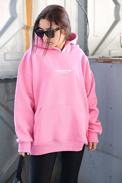 Madmext Rosa bedrucktes Oversize-Sweatshirt „Mad Girls“ Mg1287