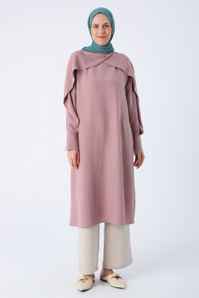 ALLDAY Τριαντάφυλλο Κομψό Κουμπί Λεπτομερές μανίκι φουντωτό τουνίκ