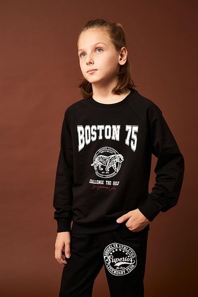 Perendi Boston Printed Boy's Sweatshirt Μαύρο