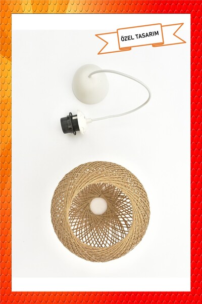 Naturel Lighting Balle Hasır Sarkıt Top Avize Beyaz Kablo