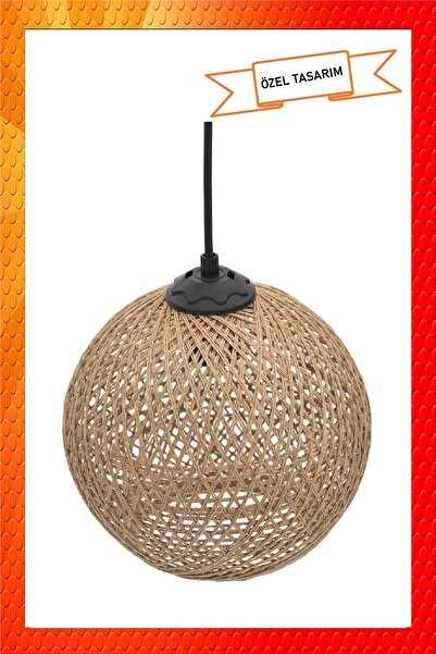 Naturel Lighting Balle Hasır Sarkıt Top Avize Siyah Kablo