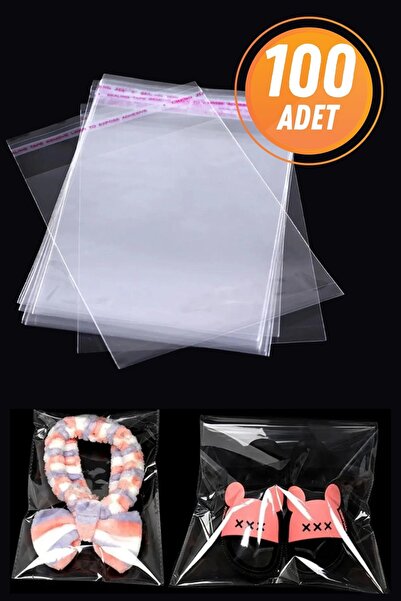 Eliz Party 13x30cm Şeffaf Bantlı Yapışkanlı Parlak Jelatin Poşet Hediye Çeyiz Aksesuar Paketleme Poşeti 100 Ad