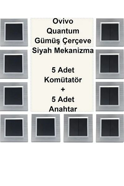 OVİVO Asyagrup Ovivo Quantum Silver Set (Commutator, Switch) - Frame Included
