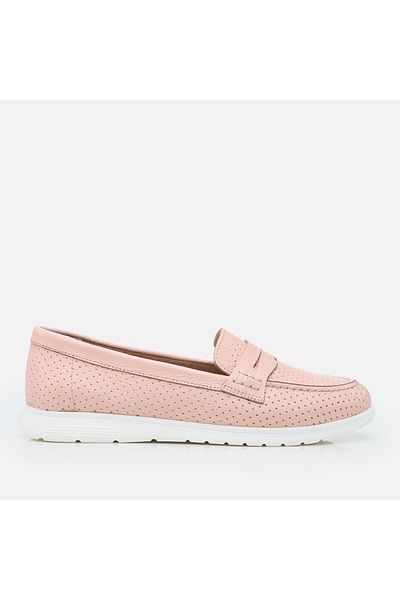 Hotiç Powder Color Genuine Leather Women's Loafer