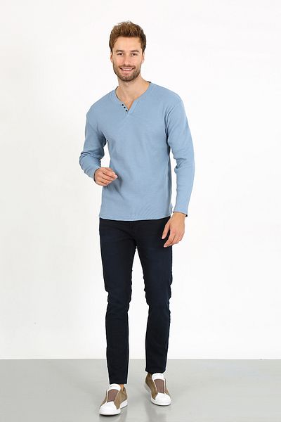 LACİVERTMEN 5524 NOUL SEZON V CUT CUT BUTONS Pulover
