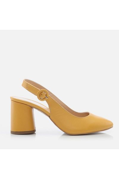 Hotiç Genuine Leather Hotiç Mustard Classic Heeled Shoes