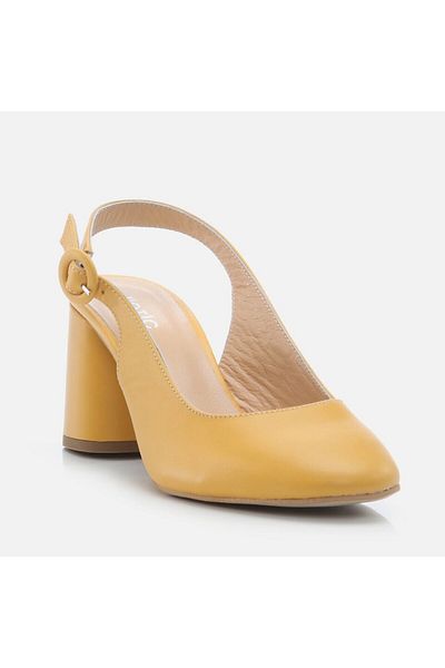 Hotiç Genuine Leather Hotiç Mustard Classic Heeled Shoes