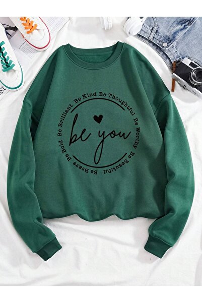 PALPİTO Ženska majica Naphtha Green Be You Štampano Oversize kroj