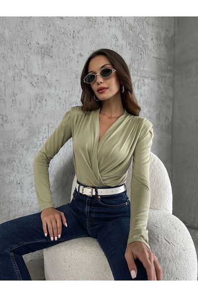 Elif Özbey Butik Χακί μπλούζα με επένδυση Modal Bodysuit