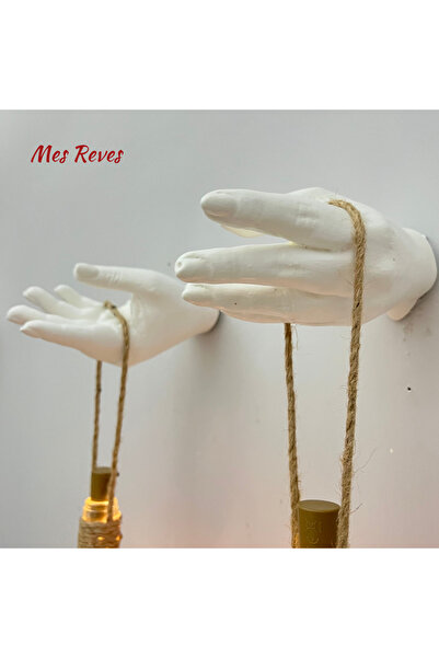 Mes Reves Kadın El Heykeli Dekorlu Peri LED Işıklı Kırmızı Beyaz Vitray Boyama Şampanya Şişesi Aplik 2'li Set