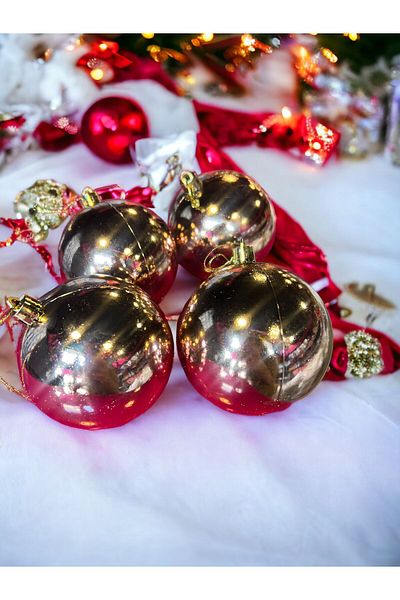 Happyland Christmas Tree Decoration Luxury Christmas Balls Rose Gold Color Shiny 8 cm 4 Pieces Cici Balls