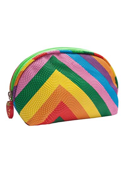 bilger Desenli Deri Gökkuşağı Kambur Makyaj Çantası