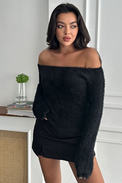 vuvutasarım Pulover negru cu mânecă lungă, fără bretele, cu design texturat moale, slim fit 2882