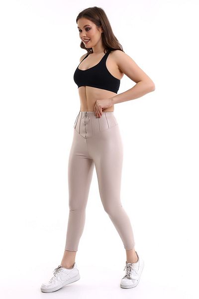 Winmoda34 Women's Ring Zippered Leather Leggings with Fur Inside