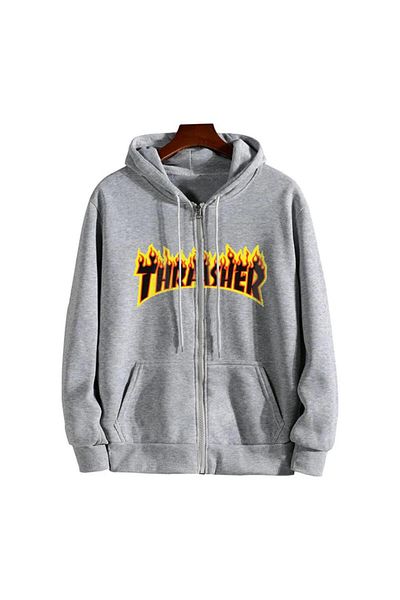 Touz Thrasher Printed Oversize Ζακέτα με φερμουάρ γκρι Unisex με κουκούλα