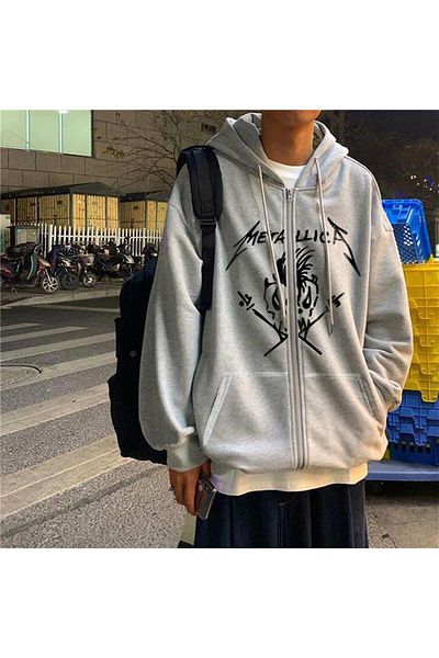 Touz Ζακέτα με κουκούλα Unisex με φερμουάρ Metallica Skull Printed Oversize