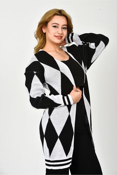 openex tekstil WOMEN'S BAKLAVA PATTERNED PİKE KNITTED OVERSIZE CARDIGAN