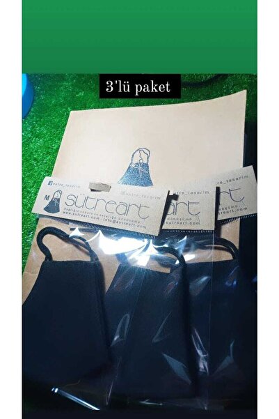 SütreTasarım Çift Katmanlı %100 Pamuklu Kumaştan Yıkanabilir 3'lü Paket Yüz Maskesi