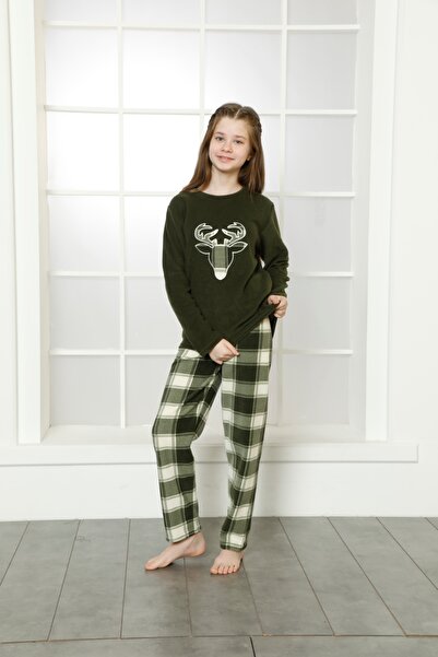 shopshop طقم بيجامة شتوية دافئة من الصوف للفتيات