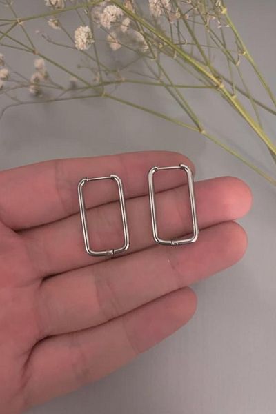 Jaida Moda Unisex Silver Color Rectangular Cut Steel Hoop Earrings