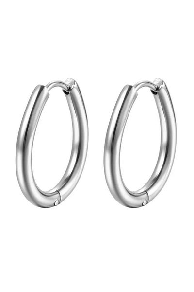 Jaida Moda Unisex Silver Color Oval Cut Steel Hoop Earrings