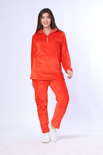mervemoda Γυναικεία αθλητική φόρμα Welsoft με φερμουάρ Coral Collar - Υψηλής ποιότητας