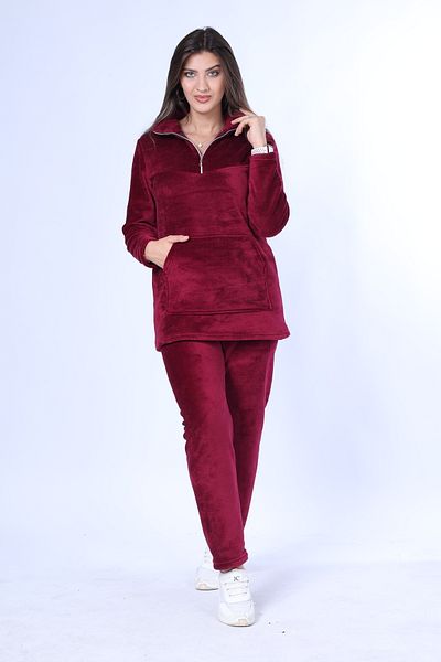 mervemoda Γυναικεία φόρμα γυμναστικής με φερμουάρ μπορντό υψηλής ποιότητας σετ δύο τεμαχίων