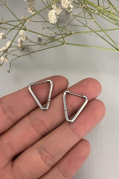 Jaida Moda Unisex Silver Color Triangle Cut Steel Hoop Earrings