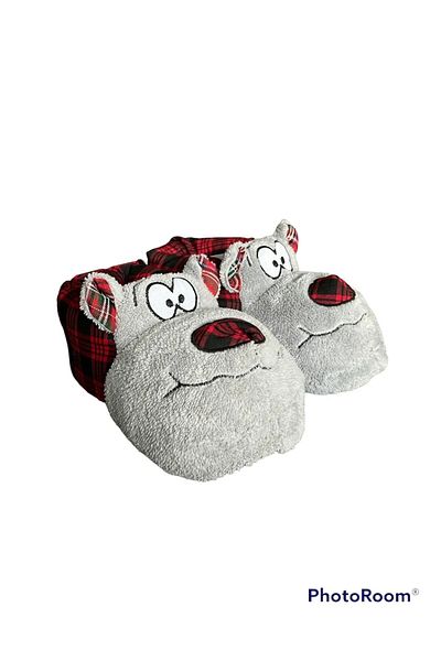 ALTUN TİCARET Light Grey-Red Home Slippers Unisex Dog Sleeves