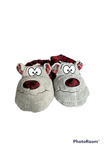 ALTUN TİCARET Açık Gri-Kırmızı Ev Pandufu Unisex Köpek Panduf