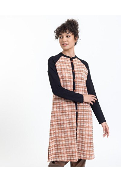 LookFashion تونيك برتقالي بنمط مربع 2 خيط