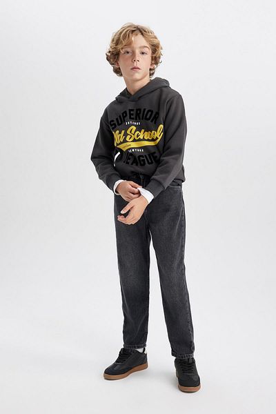 DeFacto Boy's Hooded Printed Thick Sweatshirt