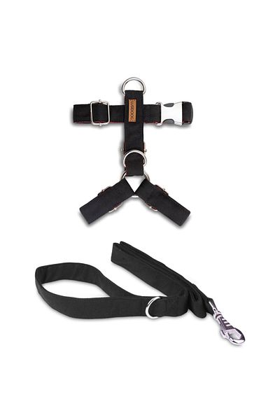 Lusi Doog Black Dog Chest Harness and Dog Walking Strap Set Dog Chest Harness Set