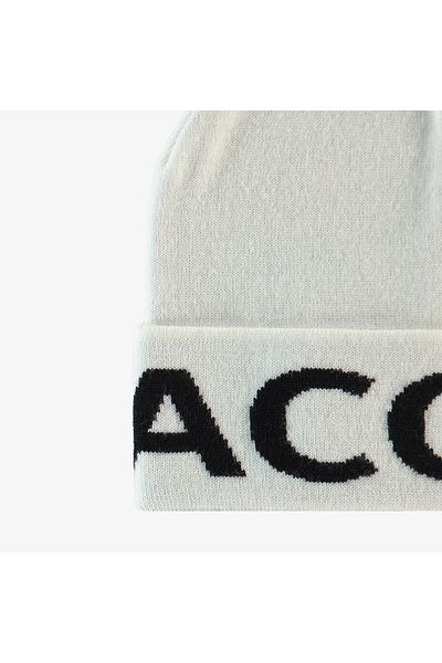 Lacoste قبعة صوفية بيضاء مطبوعة للرجال